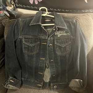 Beautiful woman’s “blinged” Harley Davidson Jean jacket